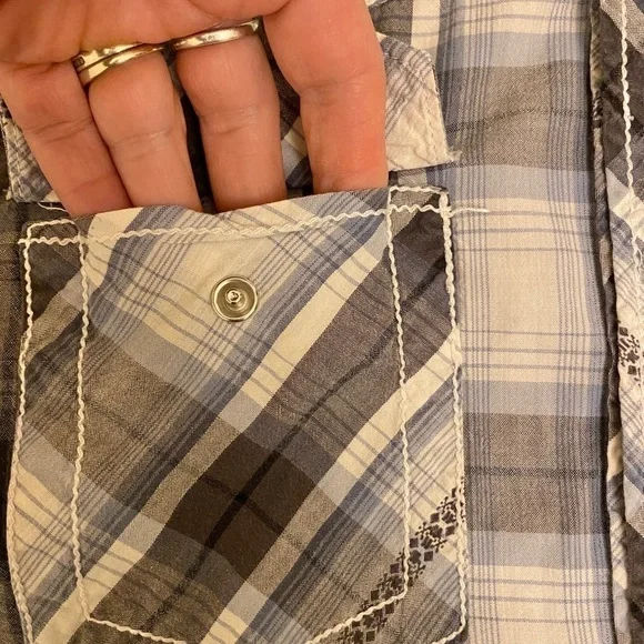 Pearl Snap Button Sz Medium. Prototype Brand Cotton Plaid Western Shirt EUC - Picture 6 of 8